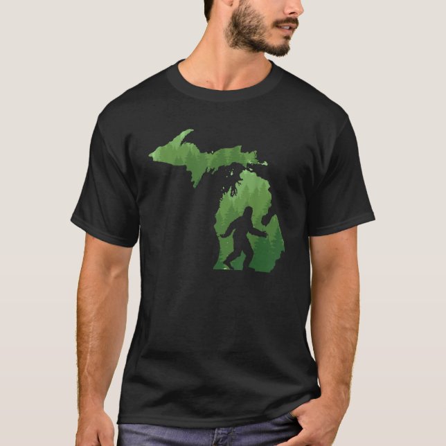 State of Michigan Map Bigfoo Funny Sasquatch Gift T-Shirt (Front)