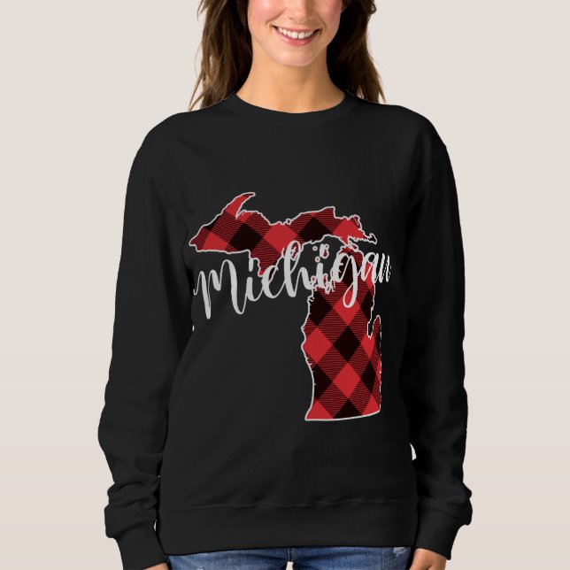 State Of Michigan Map Buffalo Plaid Christmas MI M Sweatshirt (Front)