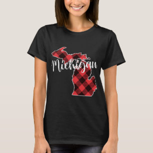 State Of Michigan Map Buffalo Plaid Christmas MI M T-Shirt