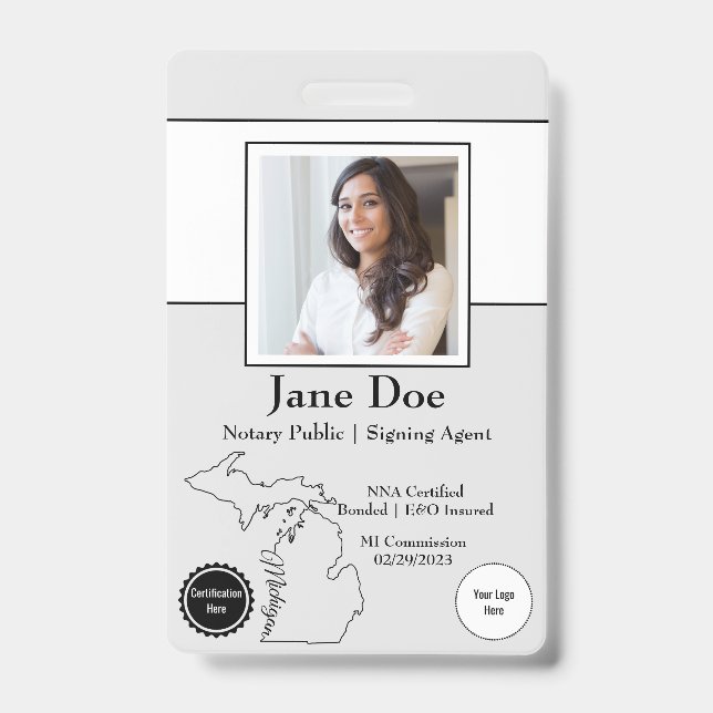 State of Michigan Notary Public Badge with QR Code ID Badge (Front)