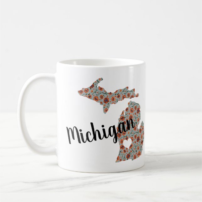 State Of Michigan Poppies Floral Pattern Coffee Mug (Left)