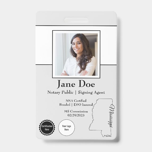 State of Mississippi Notary Public Badge QR Code ID Badge (Front)