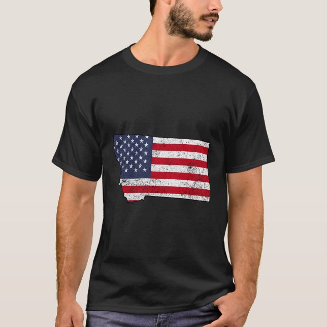 State Of Montana Outline With Us Flag Add026A T-Shirt (Front)