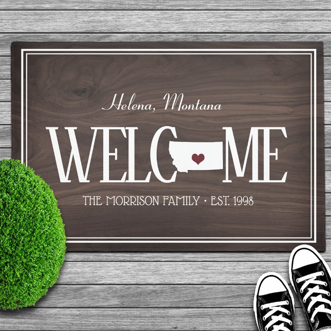 State of Montana Personalized Woodgrain Doormat (Creator Uploaded)