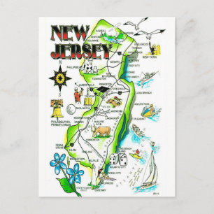 State of New Jersey Illustrated Postcard