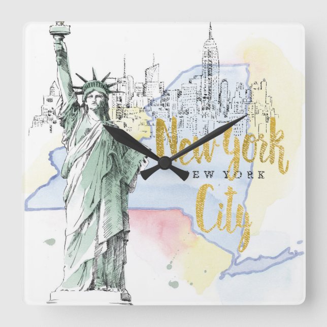 State of New York | Statue of Liberty Square Wall Clock (Front)