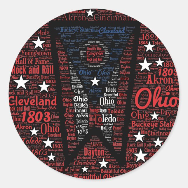 State of Ohio Word Art Round Sticker, Glossy Classic Round Sticker (Front)