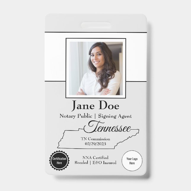 State of Tennessee Notary Public Badge w/ QR Code ID Badge (Front)