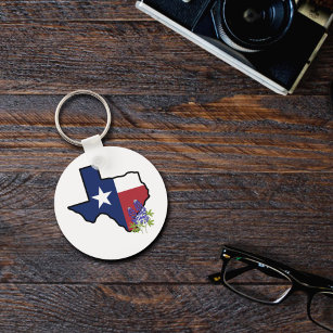 State of Texas Flag with State Flower Bluebonnet Key Ring