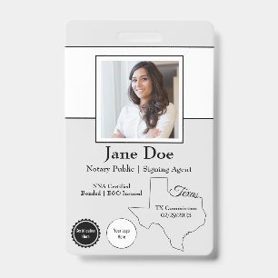 State of Texas Notary Public Badge with QR Code ID Badge