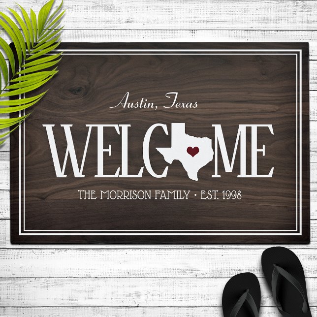 State of Texas Personalised Woodgrain Doormat (Creator Uploaded)