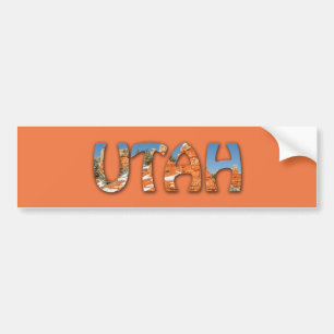 State of UTAH - Red, Orange, Blue Sky, Snow Bumper Sticker