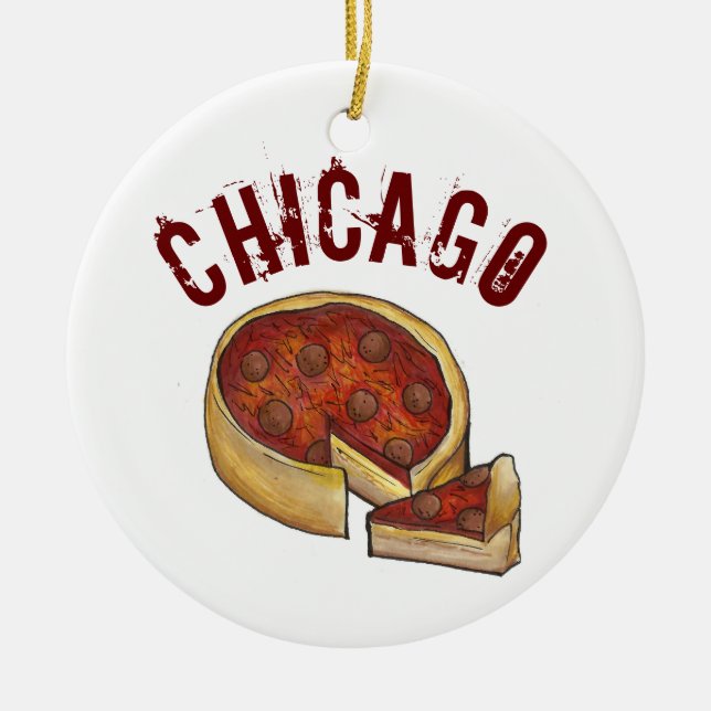 State Pride CHICAGO Illinois Deep Dish Pizza Ceramic Ornament (Front)