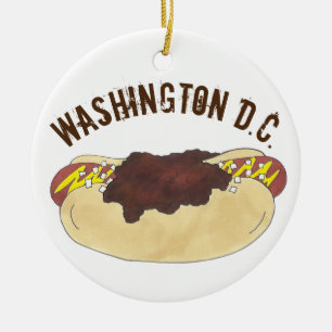 State Pride Washington DC Smoke Chilli Hot Dog Ceramic Ornament