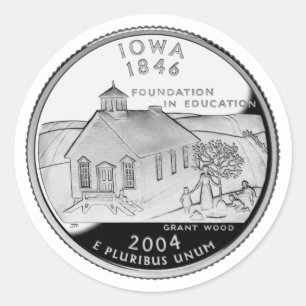 State Quarter of Iowa Reverse Side Faux Classic Round Sticker