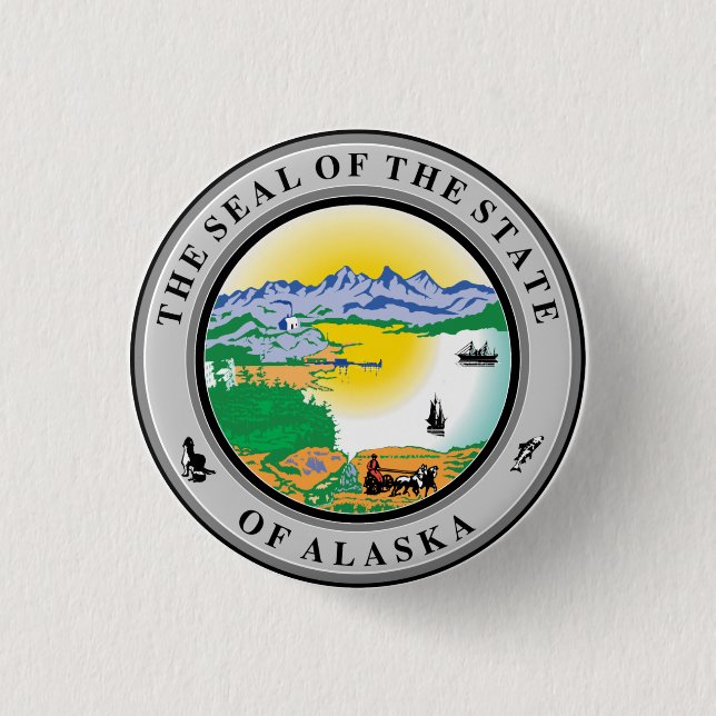 State Seal of Alaska 3 Cm Round Badge (Front)