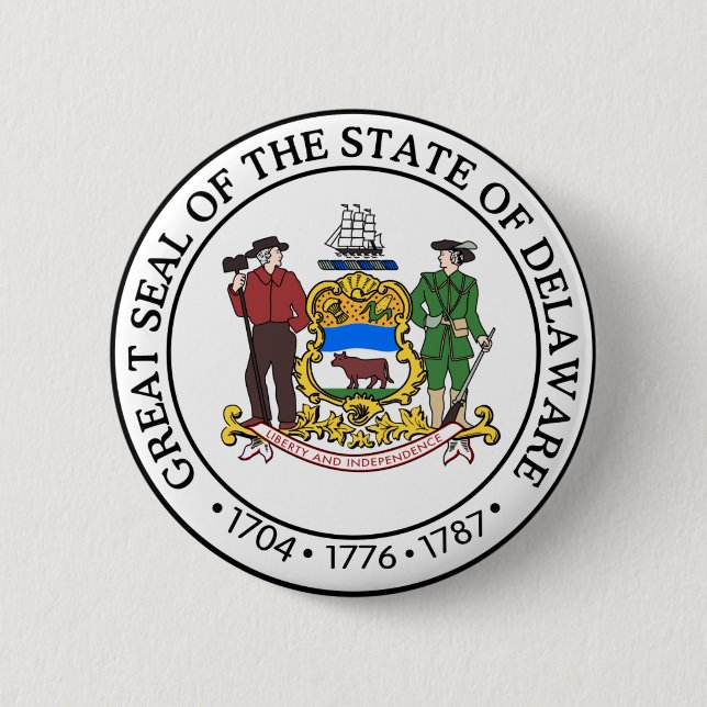 State Seal of Delaware 6 Cm Round Badge (Front)