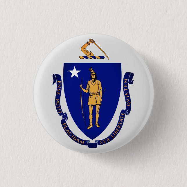 State Seal of Massachusetts 3 Cm Round Badge (Front)