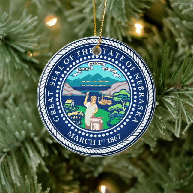 State Seal of Nebraska Ceramic Ornament (Tree)