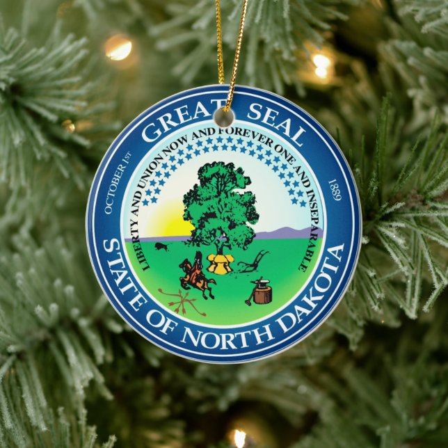 State seal of North Dakota Ceramic Ornament (Tree)