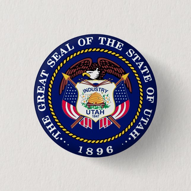 State Seal of Utah 3 Cm Round Badge (Front)