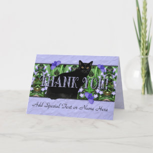 Stately Black Cat and Wildflowers Thank You Card