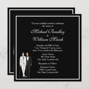 Stately Black & White Two Grooms  Invitation
