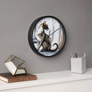 Stately Dignified Cat in the City Art  Clock