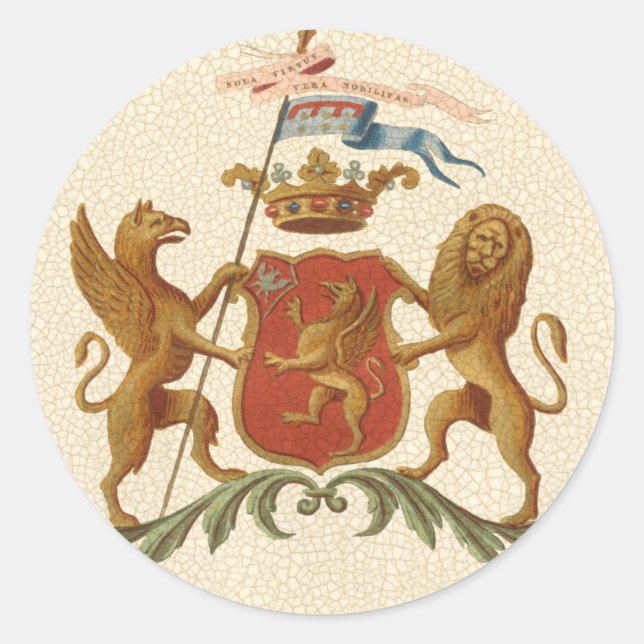 Stately Heraldic Badge with Griffin and Lion Classic Round Sticker (Front)