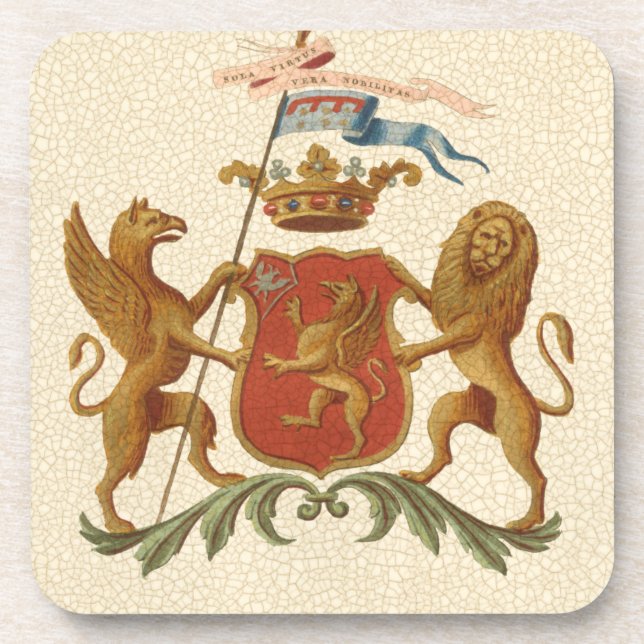Stately Heraldic Badge with Griffin and Lion Coaster (Front)