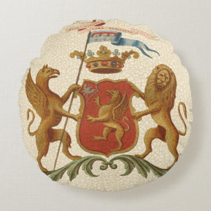 Stately Heraldic Badge with Griffin and Lion Round Cushion