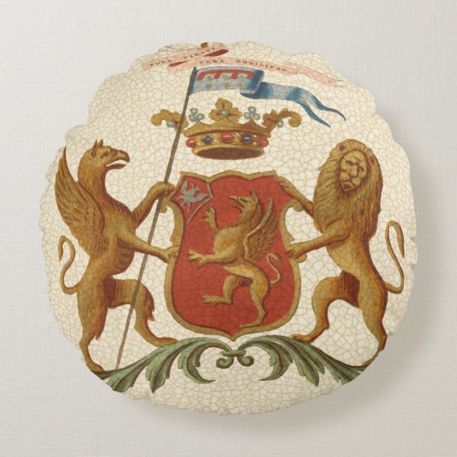 Stately Heraldic Badge with Griffin and Lion Round Cushion (Front)