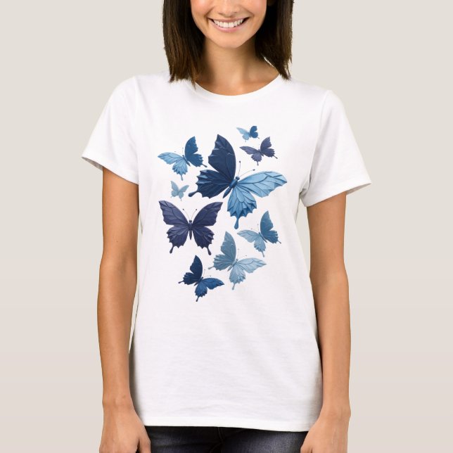 Statement Blue BUTTERFLIES Text Design T-Shirt (Front)