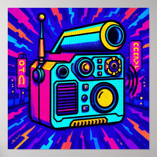 Statement Glitch City Pop Art Home Decor Print (Front)