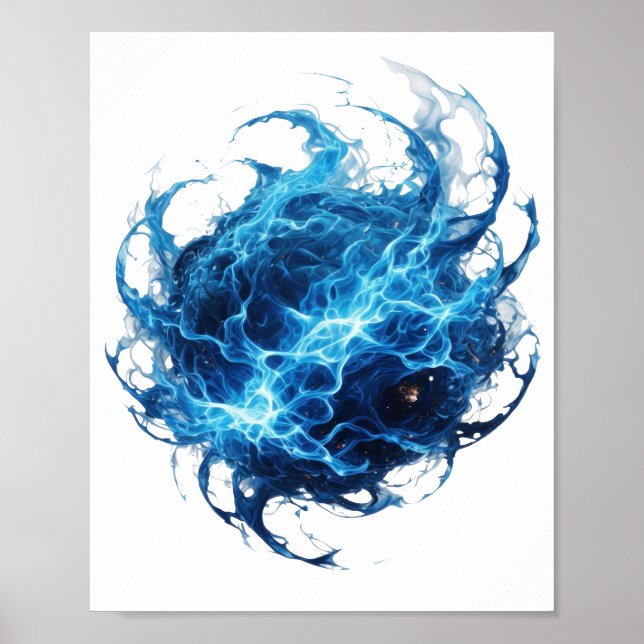 Statement Silver BLUE FLAME BALL Bold Design Poster (Front)