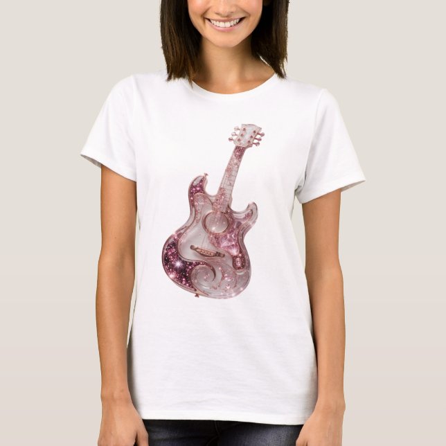 Statement Silver PINK GLITTER GUITAR Design T-Shirt (Front)