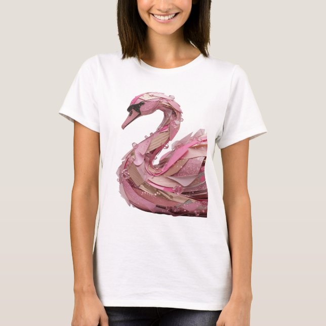 Statement Silver PINK SWAN Graphic Design T-Shirt (Front)