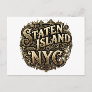 Staten Island New York City Ferry Bridge Gold Art Postcard