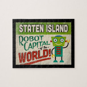 Staten Island New York Robot - Funny Vintage Jigsaw Puzzle