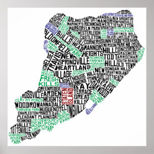 Staten Island Typographic Map, New York City Print