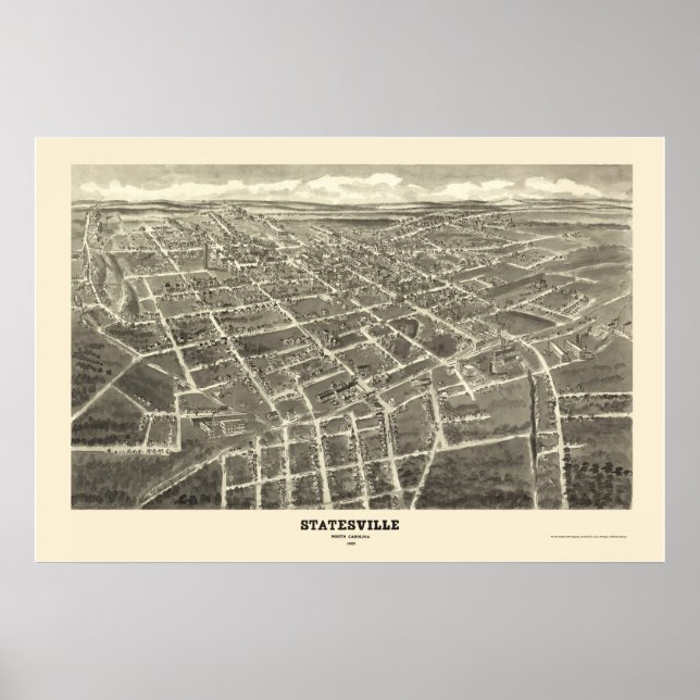 Statesville, NC Panoramic Map - 1907 Poster (Front)