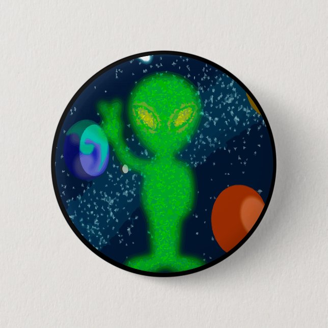 Static Peace Space Alien 6 Cm Round Badge (Front)
