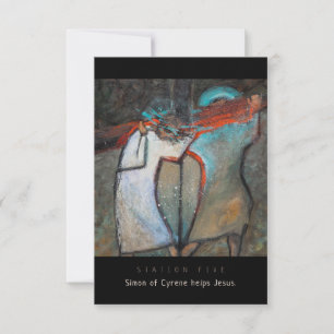 Station Five, Simon of Cyrene helps, Prayer Card