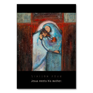 Station Four, Jesus meets mother Prayer Card