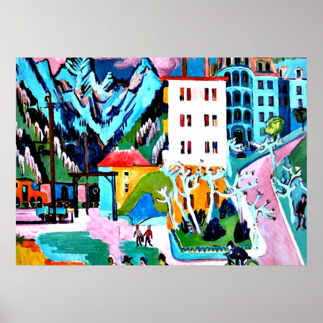 Station in Davos, Ernest Ludwig Kirchner painting Poster (Front)