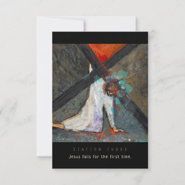 Station Three, Jesus falls #1 Prayer Card (Front)