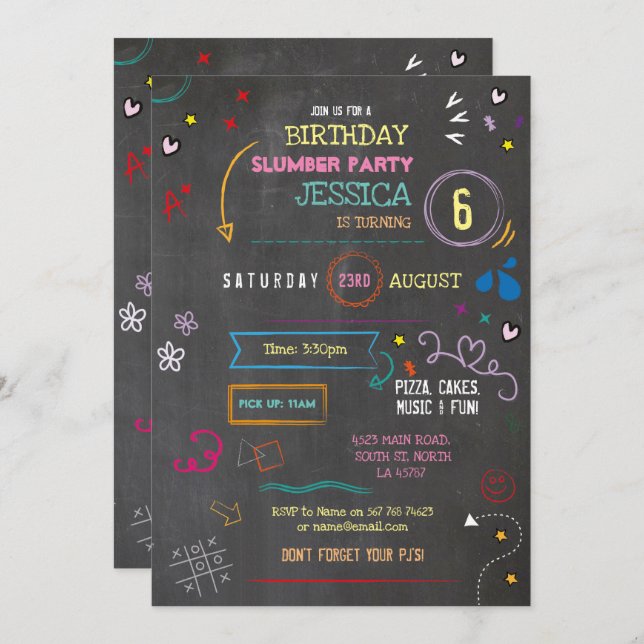 Stationary Party Craft Pens Art Chalk Birthday Invitation (Front/Back)
