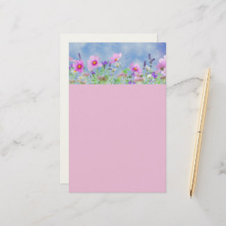 Stationary Pink And Blue Floral Trimmed Writings  Stationery