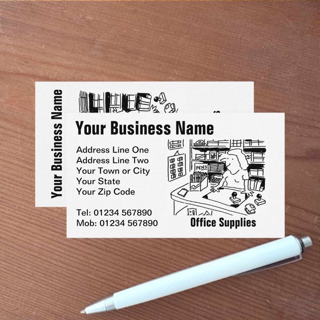 Stationers & Office Supplies Cartoon Business Card (Creator Uploaded)