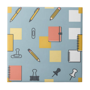 Stationery Chaos Pencils Notebooks Sticky Notes Ceramic Tile